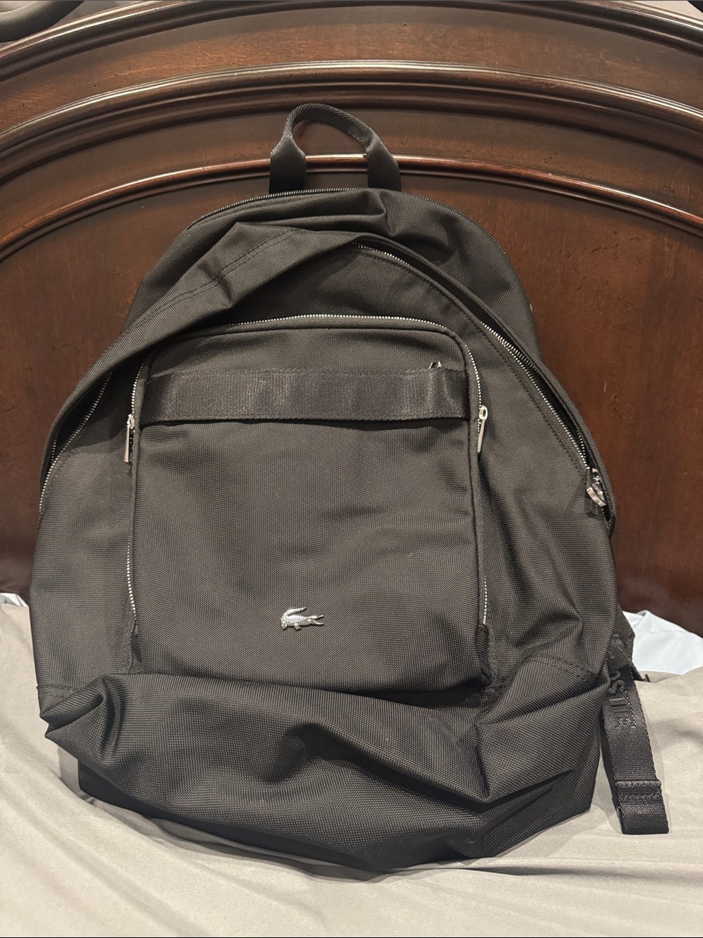 Lacoste Black Men's Backpack with Silver Logo Accent